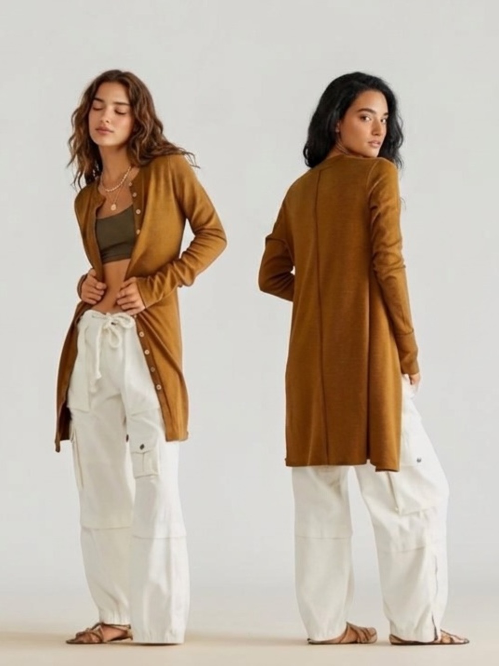 Free People We The Free Gia ribbed cardigan sweater dress in tobacco brown NWT